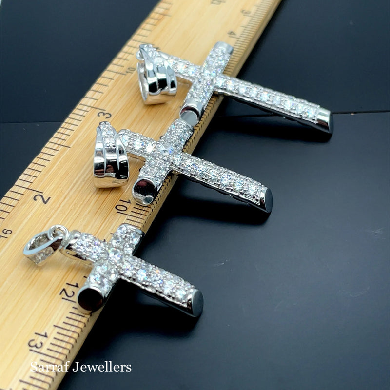 925 Sterling Silver CZ Cross Pendant – Small, Medium, Large Sizes | Shop Online Sarraf Jewellers UK