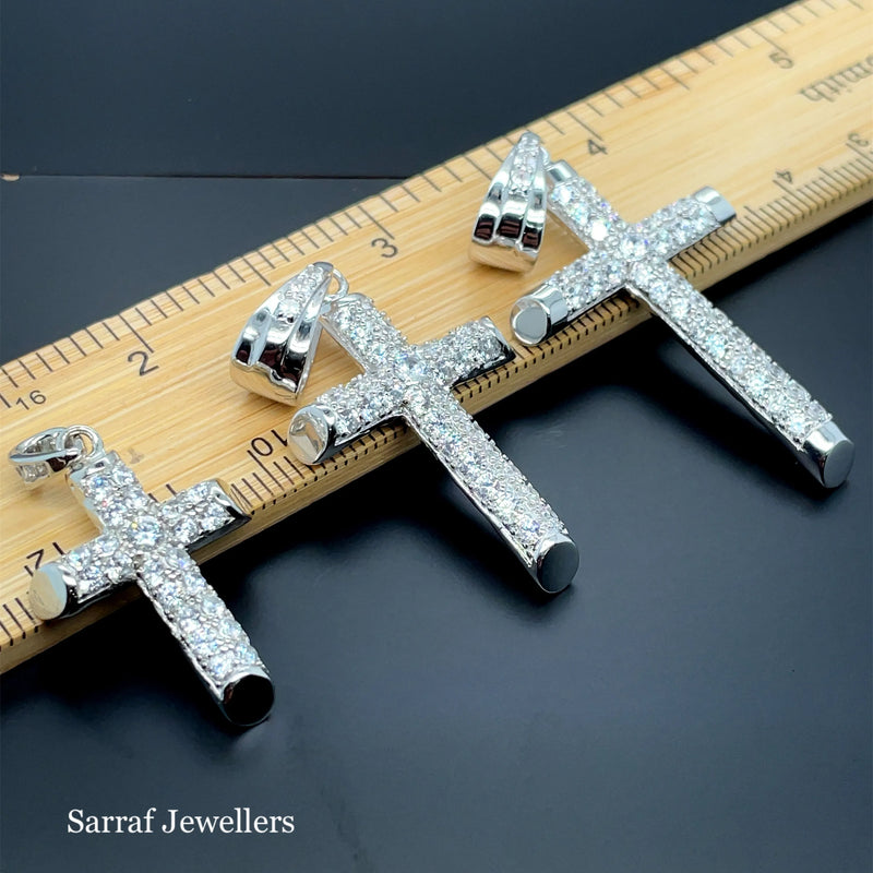 925 Sterling Silver CZ Cross Pendant – Small, Medium, Large Sizes | Shop Online Sarraf Jewellers UK