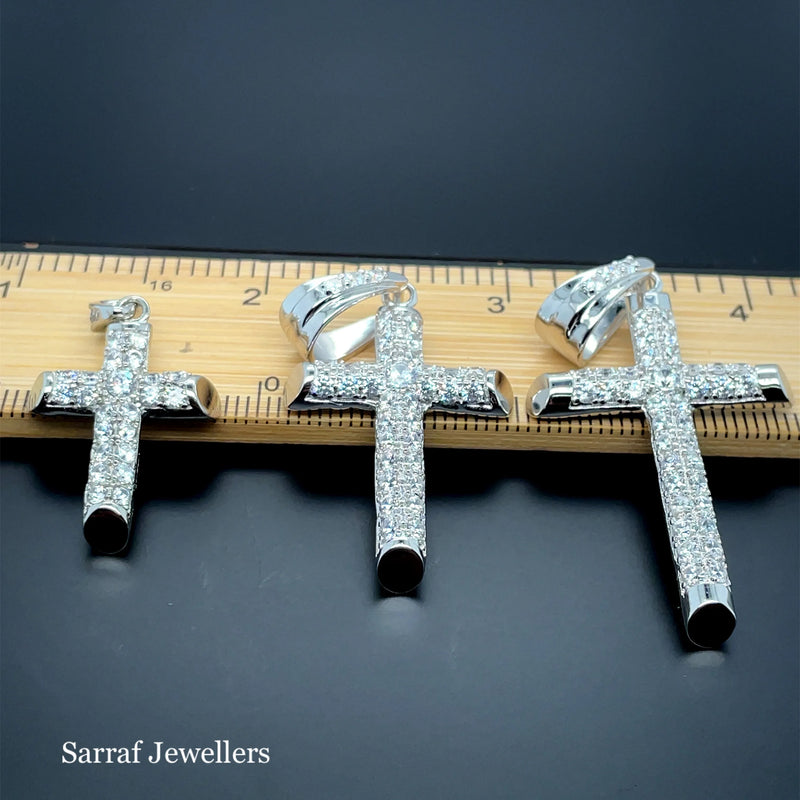 925 Sterling Silver CZ Cross Pendant – Small, Medium, Large Sizes | Shop Online Sarraf Jewellers UK