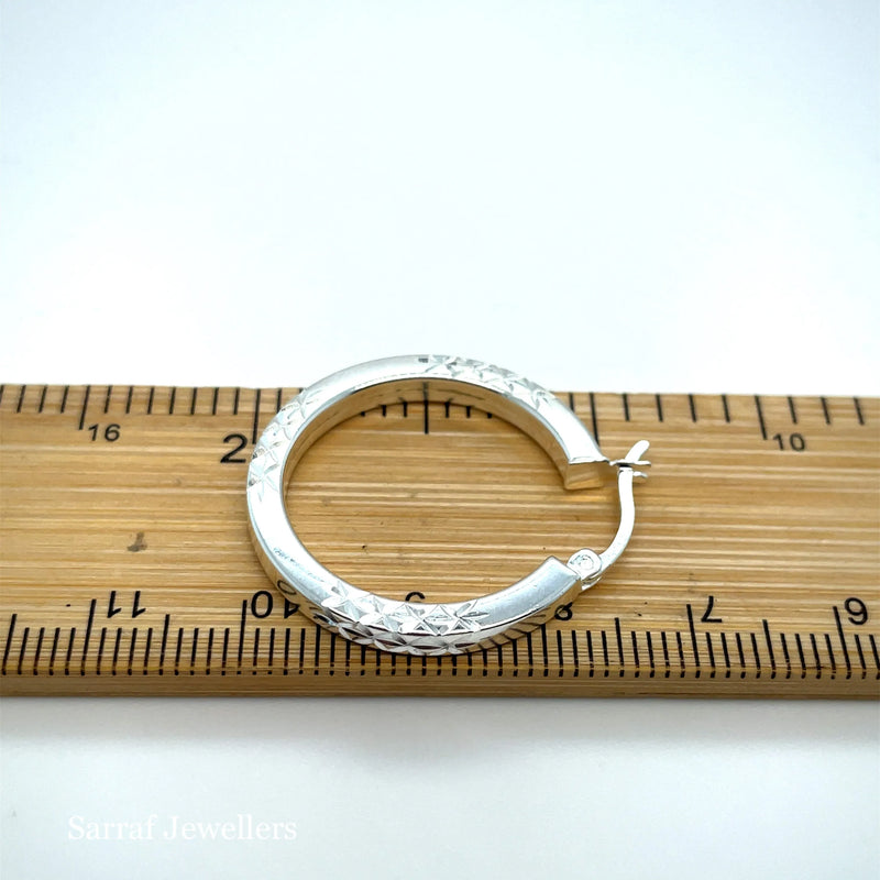925 Sterling Silver Diamond Cut Hoop Earrings – 20mm, 25mm, 30mm | Shop Online Sarraf Jewellers UK