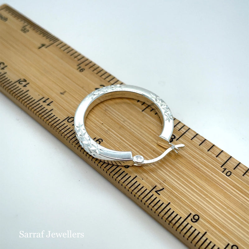 925 Sterling Silver Diamond Cut Hoop Earrings – 20mm, 25mm, 30mm | Shop Online Sarraf Jewellers UK