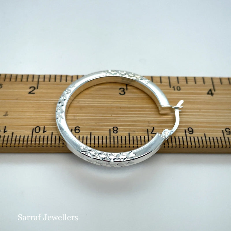 925 Sterling Silver Diamond Cut Hoop Earrings – 20mm, 25mm, 30mm | Shop Online Sarraf Jewellers UK