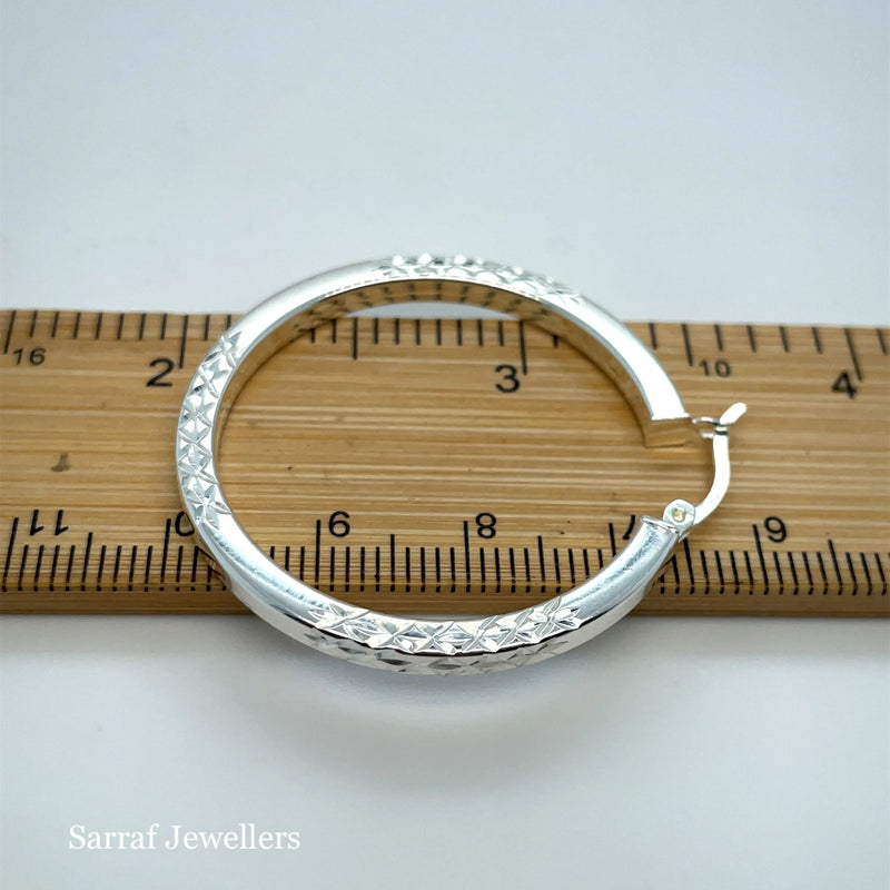 925 Sterling Silver Diamond Cut Hoop Earrings – 20mm, 25mm, 30mm | Shop Online Sarraf Jewellers UK