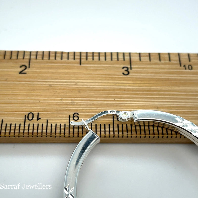 925 Sterling Silver Diamond Cut Hoop Earrings – 20mm, 25mm, 30mm | Shop Online Sarraf Jewellers UK