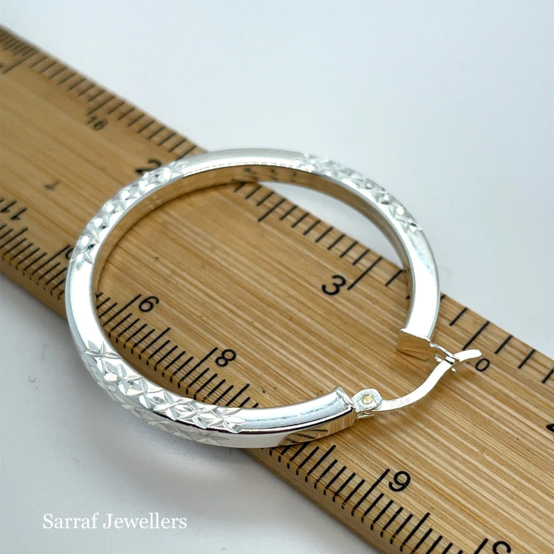 925 Sterling Silver Diamond Cut Hoop Earrings – 20mm, 25mm, 30mm | Shop Online Sarraf Jewellers UK