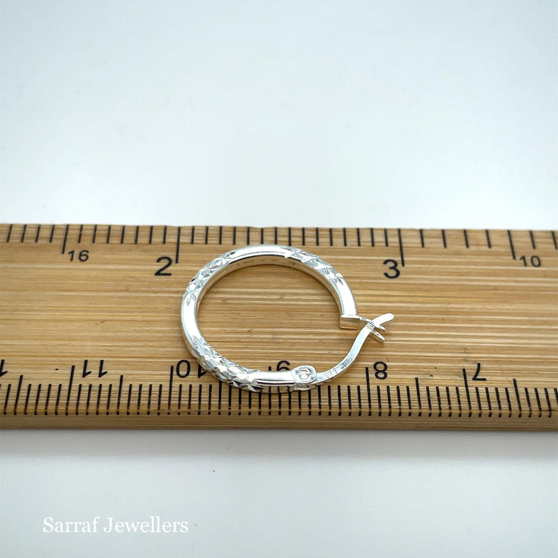 925 Sterling Silver Diamond Cut Hoop Earrings – 10mm, 15mm, 20mm, 25mm, 30mm | Shop Online Sarraf Jewellers UK