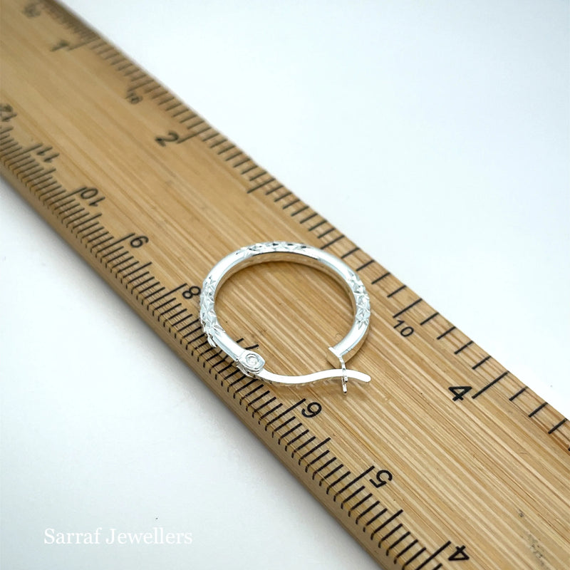 925 Sterling Silver Diamond Cut Hoop Earrings – 10mm, 15mm, 20mm, 25mm, 30mm | Shop Online Sarraf Jewellers UK