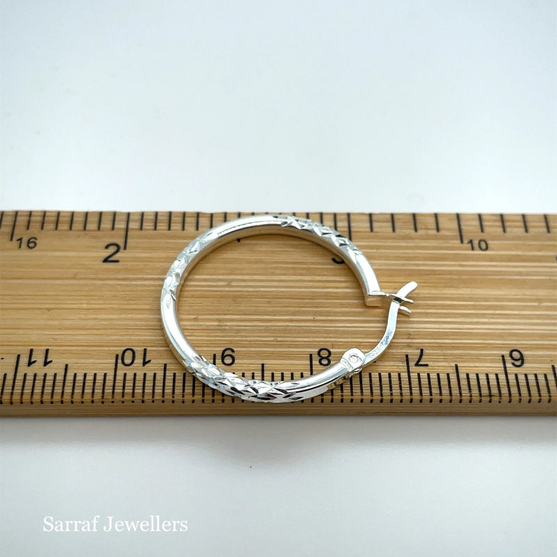 925 Sterling Silver Diamond Cut Hoop Earrings – 10mm, 15mm, 20mm, 25mm, 30mm | Shop Online Sarraf Jewellers UK