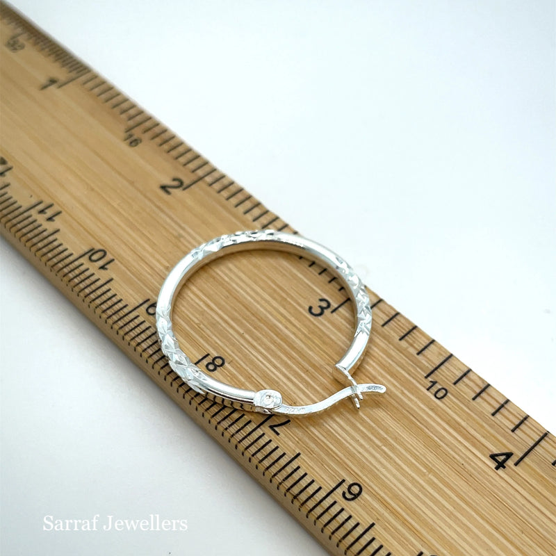 925 Sterling Silver Diamond Cut Hoop Earrings – 10mm, 15mm, 20mm, 25mm, 30mm | Shop Online Sarraf Jewellers UK