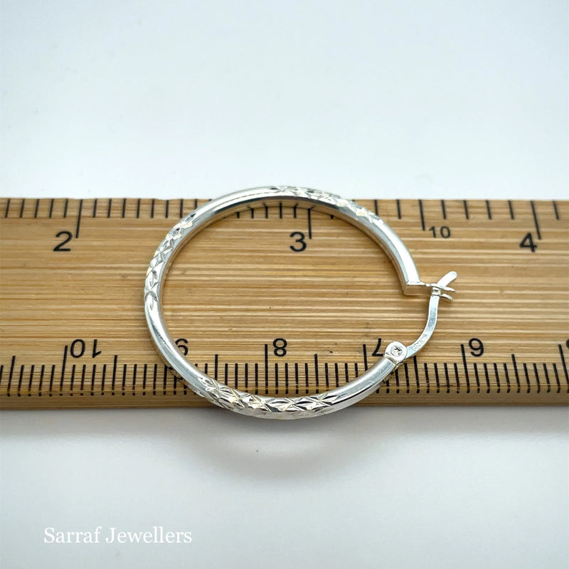 925 Sterling Silver Diamond Cut Hoop Earrings – 10mm, 15mm, 20mm, 25mm, 30mm | Shop Online Sarraf Jewellers UK