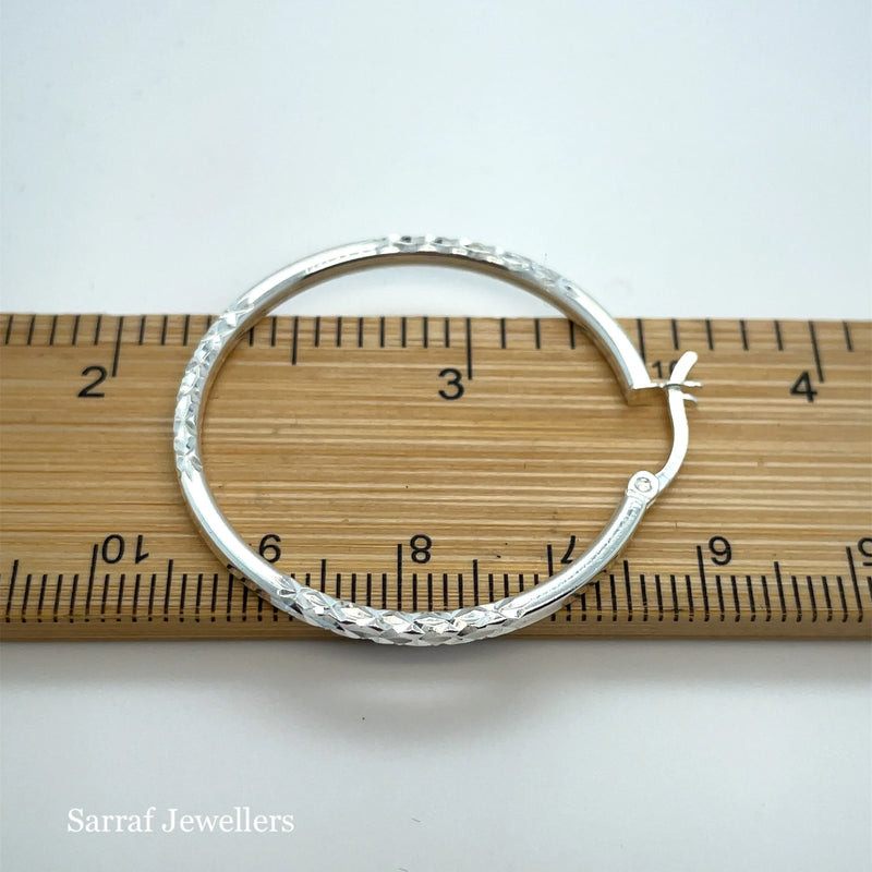 925 Sterling Silver Diamond Cut Hoop Earrings – 10mm, 15mm, 20mm, 25mm, 30mm | Shop Online Sarraf Jewellers UK