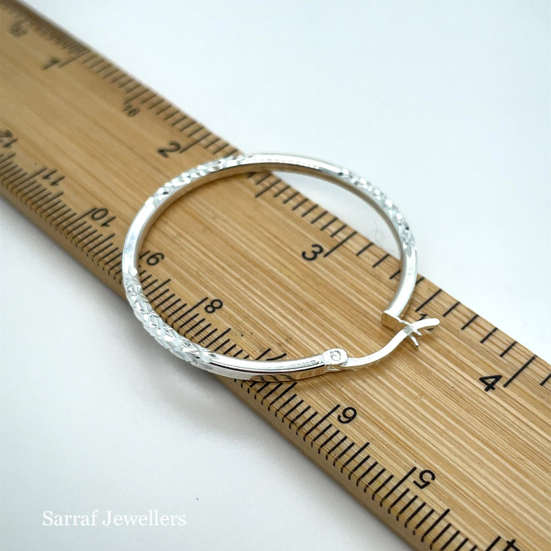 925 Sterling Silver Diamond Cut Hoop Earrings – 10mm, 15mm, 20mm, 25mm, 30mm | Shop Online Sarraf Jewellers UK