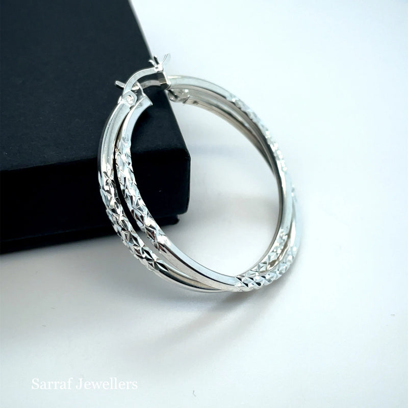 925 Sterling Silver Diamond Cut Hoop Earrings – 10mm, 15mm, 20mm, 25mm, 30mm | Shop Online Sarraf Jewellers UK