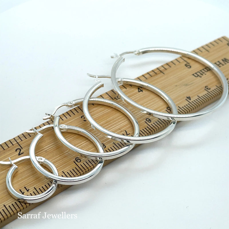 925 Sterling Silver Plain Hoop Earrings - 10mm, 15mm, 25mm, 30mm, 40mm | Shop Online Sarraf Jewellers UK
