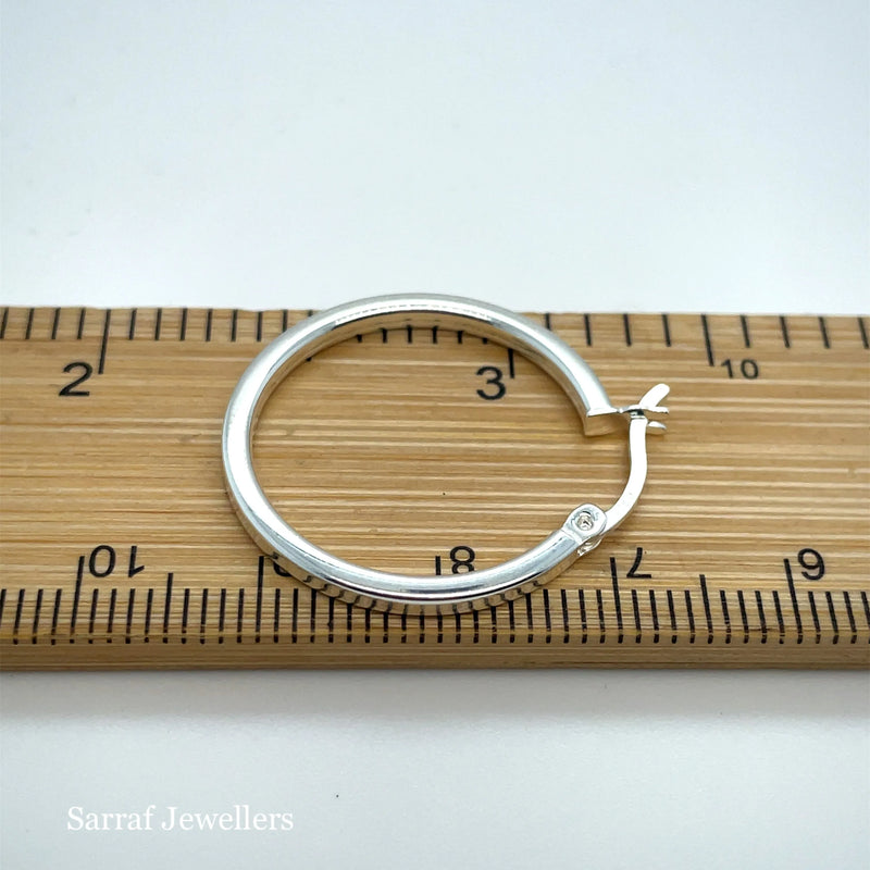 925 Sterling Silver Plain Hoop Earrings - 10mm, 15mm, 25mm, 30mm, 40mm | Shop Online Sarraf Jewellers UK