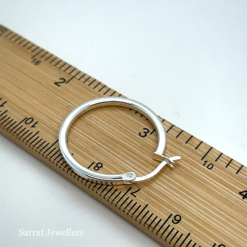 925 Sterling Silver Plain Hoop Earrings - 10mm, 15mm, 25mm, 30mm, 40mm | Shop Online Sarraf Jewellers UK