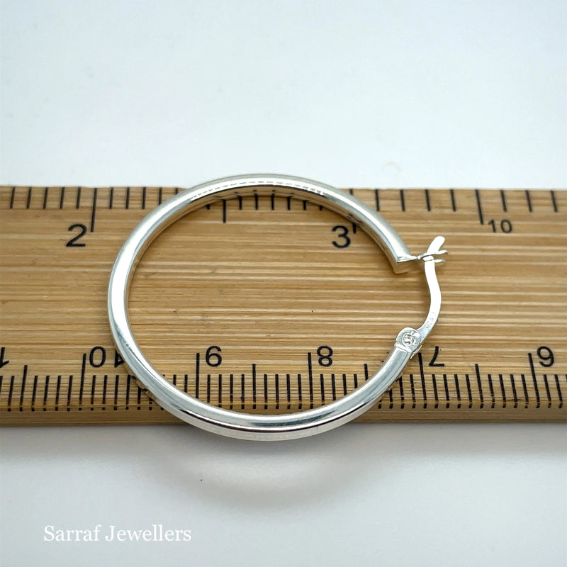 925 Sterling Silver Plain Hoop Earrings - 10mm, 15mm, 25mm, 30mm, 40mm | Shop Online Sarraf Jewellers UK