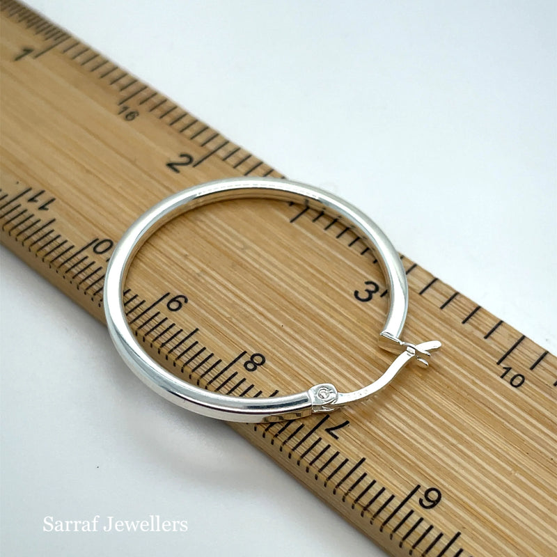 925 Sterling Silver Plain Hoop Earrings - 10mm, 15mm, 25mm, 30mm, 40mm | Shop Online Sarraf Jewellers UK