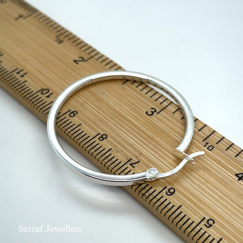 925 Sterling Silver Plain Hoop Earrings - 10mm, 15mm, 25mm, 30mm, 40mm | Shop Online Sarraf Jewellers UK