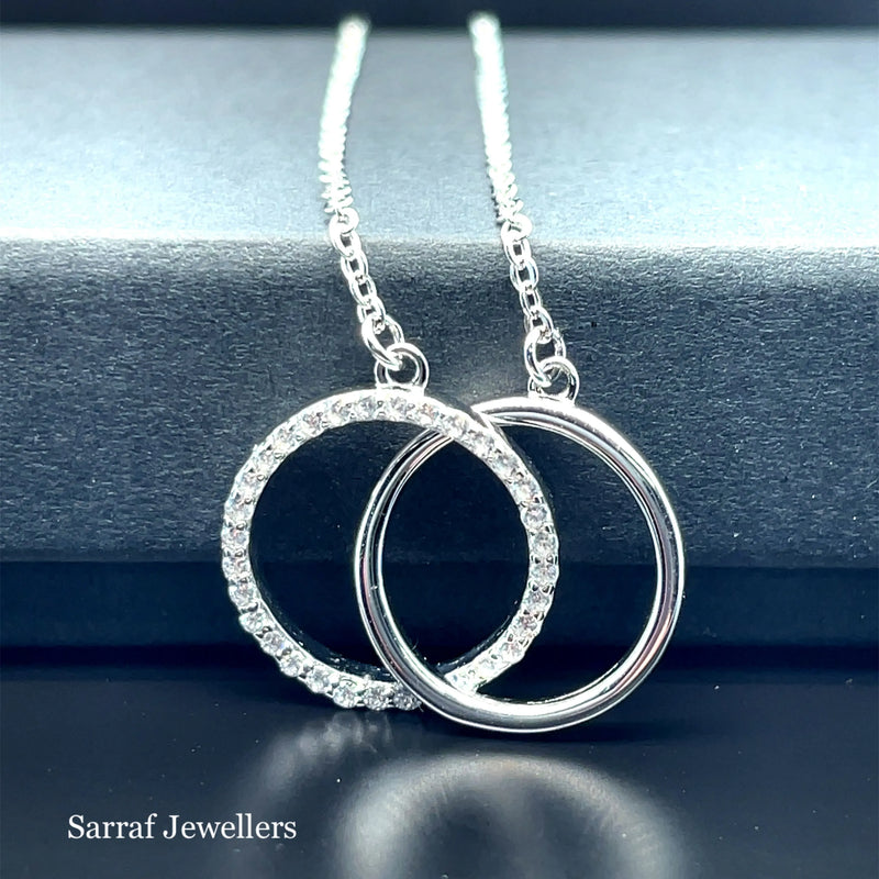 925 Sterling Silver Rhodium Plated CZ Circle Link Cable Chain - 1mm | Shop Online Sarraf Jewellers UK