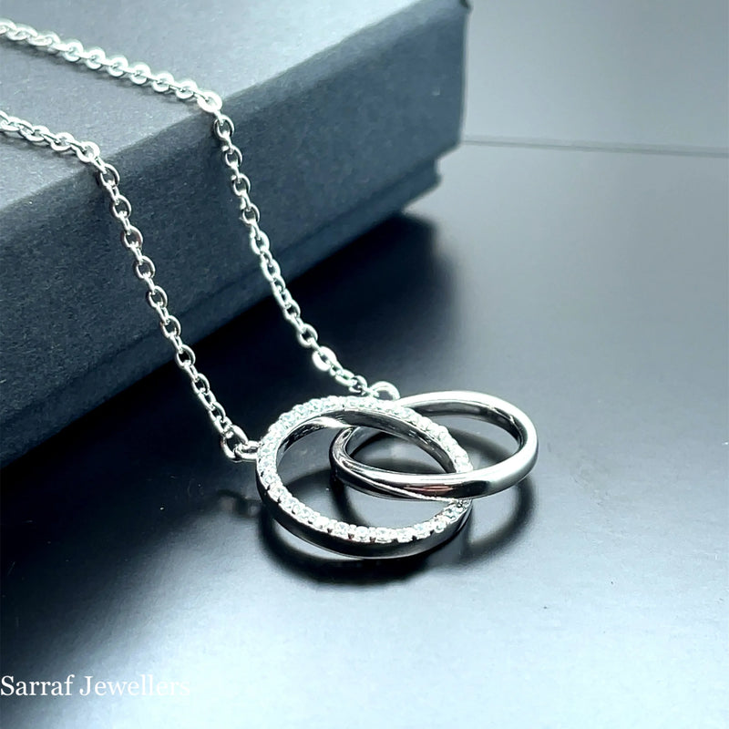 925 Sterling Silver Rhodium Plated CZ Circle Link Cable Chain - 1mm | Shop Online Sarraf Jewellers UK