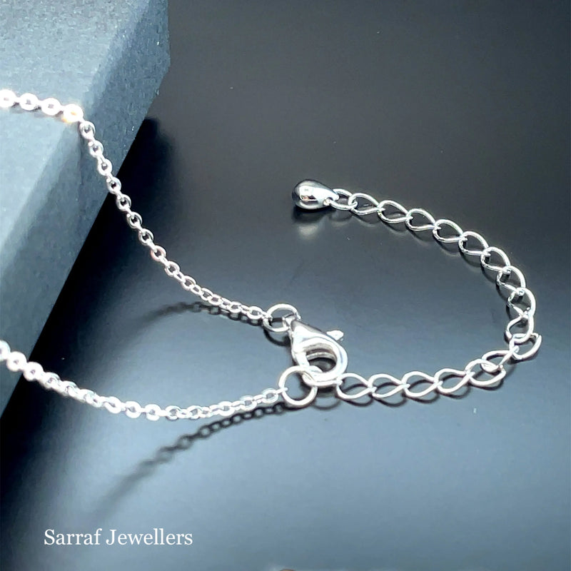 925 Sterling Silver Rhodium Plated CZ Circle Link Cable Chain - 1mm | Shop Online Sarraf Jewellers UK