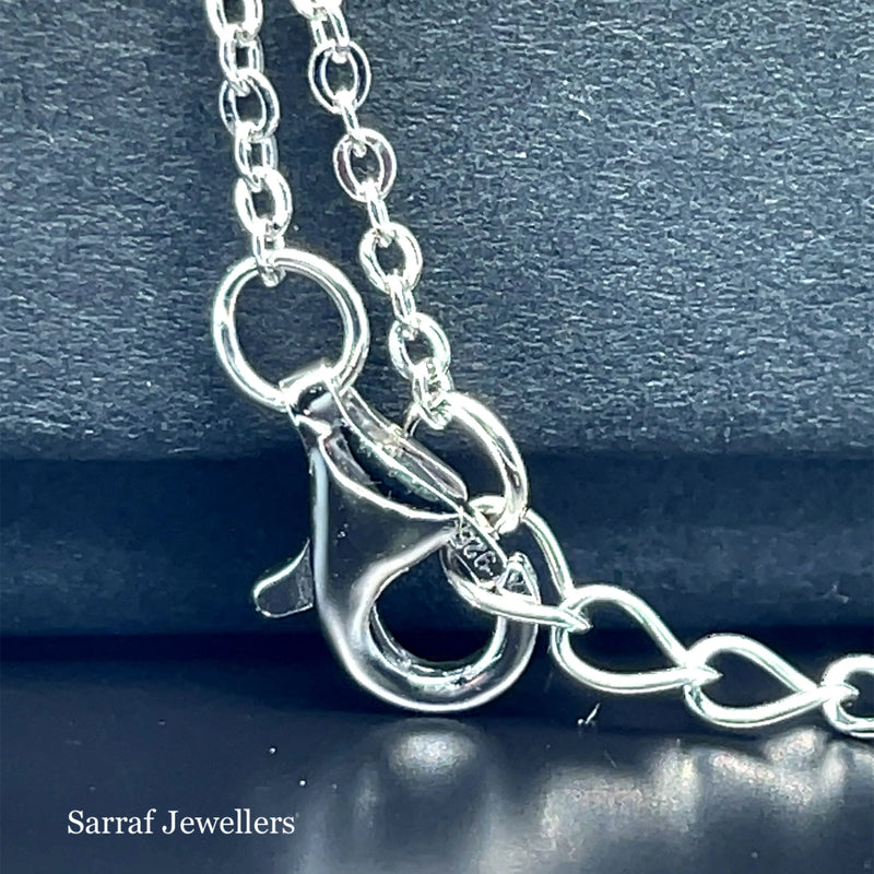 925 Sterling Silver Rhodium Plated CZ Circle Link Cable Chain - 1mm | Shop Online Sarraf Jewellers UK