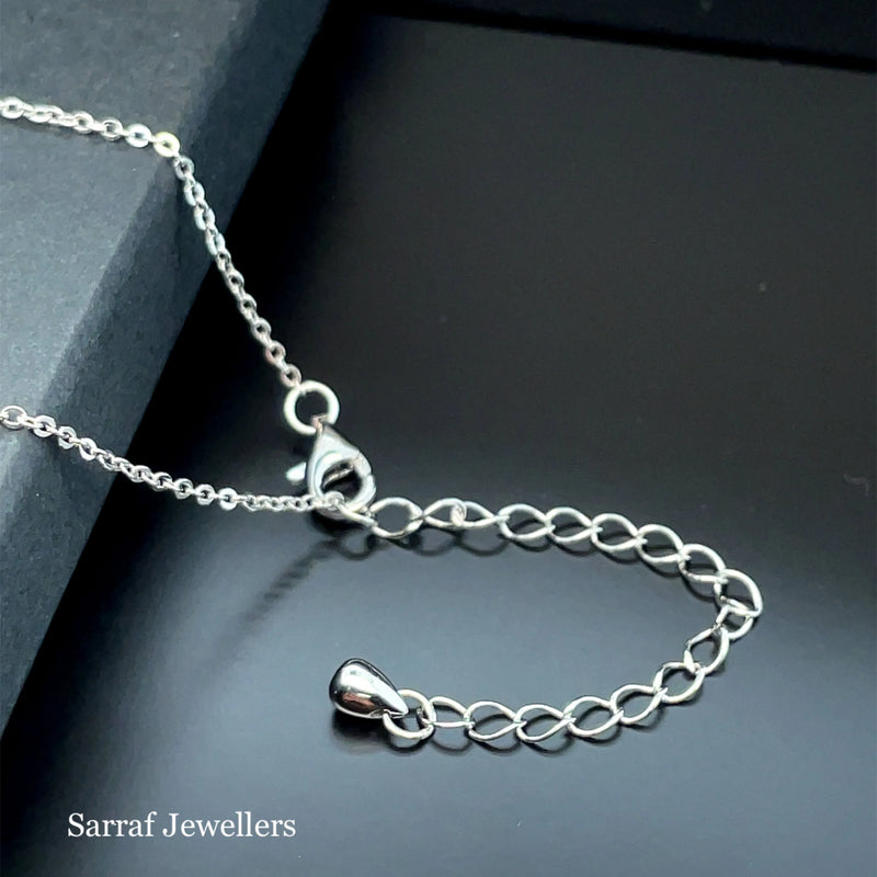 925 Sterling Silver Rhodium Plated CZ Initial on Cable Chain – 1mm | Shop Online Sarraf Jewellers UK