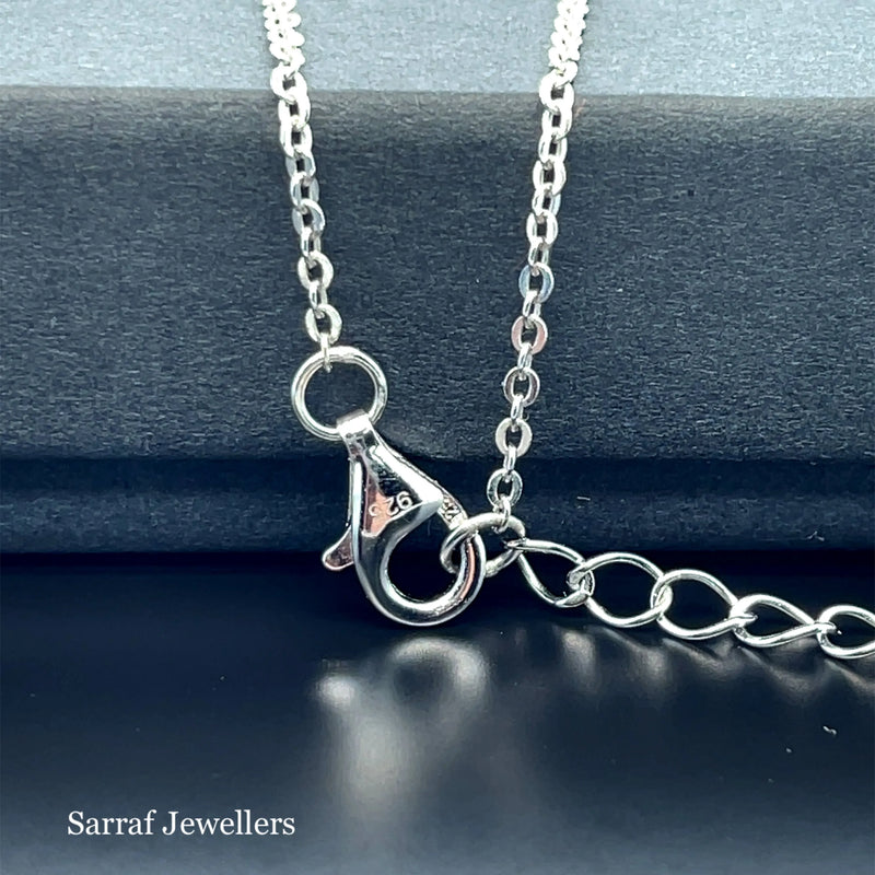 925 Sterling Silver Rhodium Plated CZ Initial on Cable Chain – 1mm | Shop Online Sarraf Jewellers UK