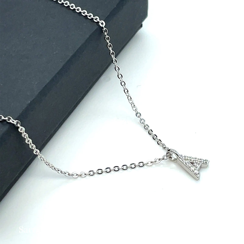 925 Sterling Silver Rhodium Plated CZ Initial on Cable Chain – 1mm | Shop Online Sarraf Jewellers UK