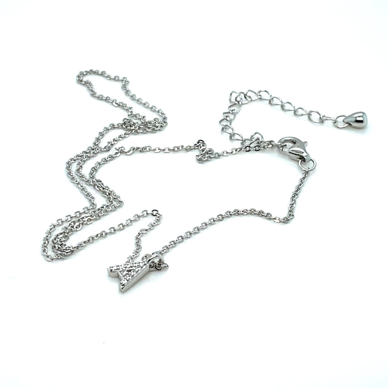 925 Sterling Silver Rhodium Plated CZ Initial on Cable Chain – 1mm | Shop Online Sarraf Jewellers UK