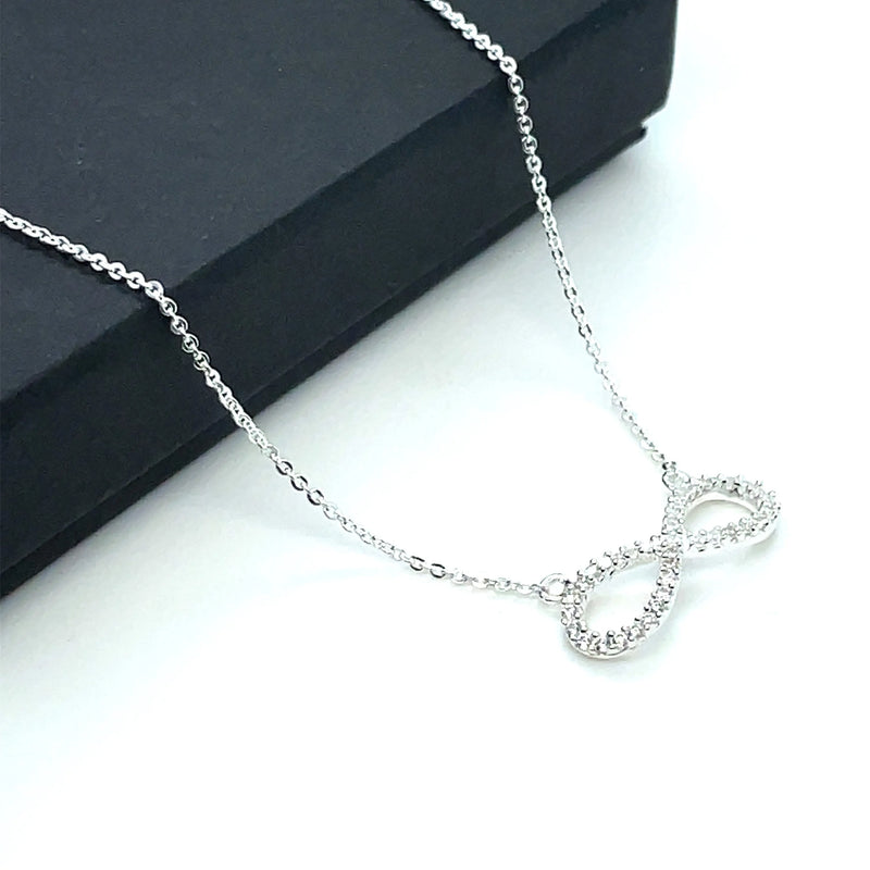 925 Sterling Silver CZ Infinity Pendant On Cable Chain - 1mm | Shop Online Sarraf Jewellers UK