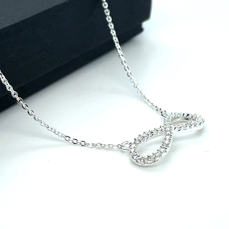 925 Sterling Silver CZ Infinity Pendant On Cable Chain - 1mm | Shop Online Sarraf Jewellers UK