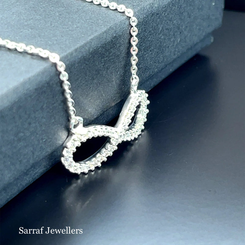 925 Sterling Silver CZ Infinity Pendant On Cable Chain - 1mm | Shop Online Sarraf Jewellers UK