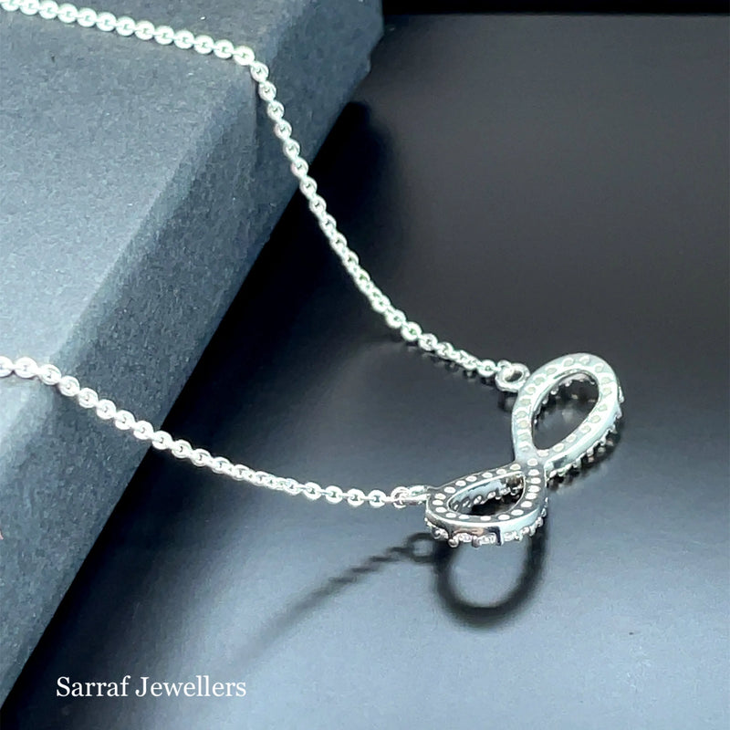 925 Sterling Silver CZ Infinity Pendant On Cable Chain - 1mm | Shop Online Sarraf Jewellers UK