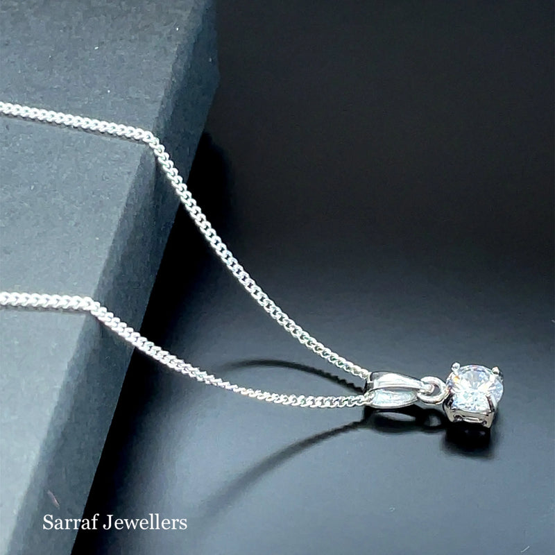 925 Sterling Silver CZ Pendant on Chain – 5mm | Shop Online Sarraf Jewellers UK
