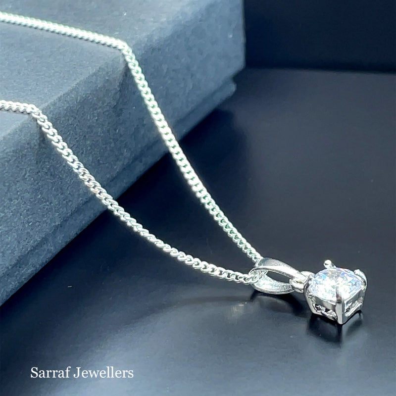 925 Sterling Silver CZ Pendant on Chain – 5mm | Shop Online Sarraf Jewellers UK