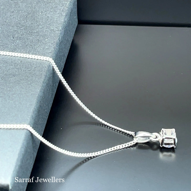 925 Sterling Silver CZ Pendant on Chain – 5mm | Shop Online Sarraf Jewellers UK