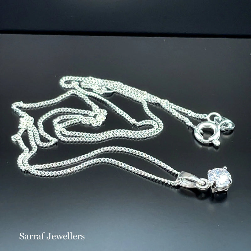 925 Sterling Silver CZ Pendant on Chain – 5mm | Shop Online Sarraf Jewellers UK