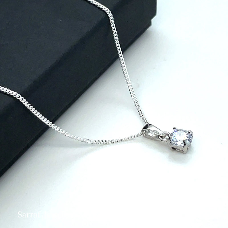 925 Sterling Silver CZ Pendant on Chain – 5mm | Shop Online Sarraf Jewellers UK