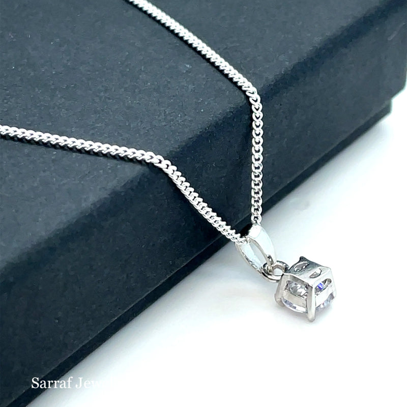 925 Sterling Silver CZ Pendant on Chain – 5mm | Shop Online Sarraf Jewellers UK