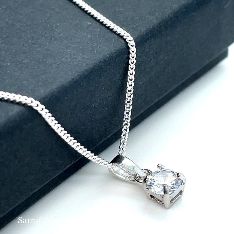 925 Sterling Silver CZ Pendant on Chain – 5mm | Shop Online Sarraf Jewellers UK