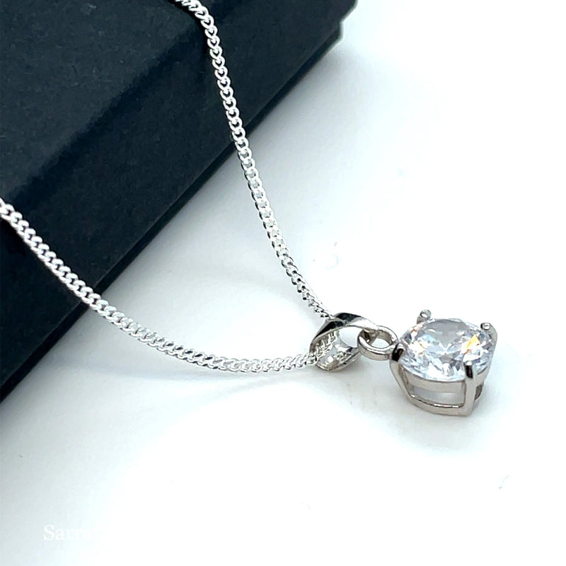 925 Sterling Silver CZ Pendant on Chain - 7mm | Shop Online Sarraf Jewellers UK