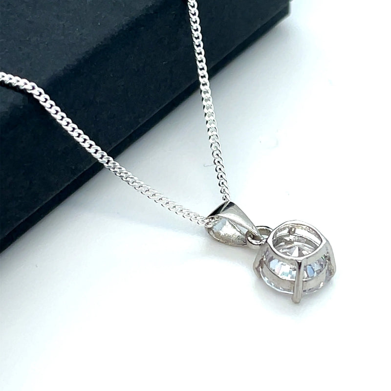 925 Sterling Silver CZ Pendant on Chain - 7mm | Shop Online Sarraf Jewellers UK
