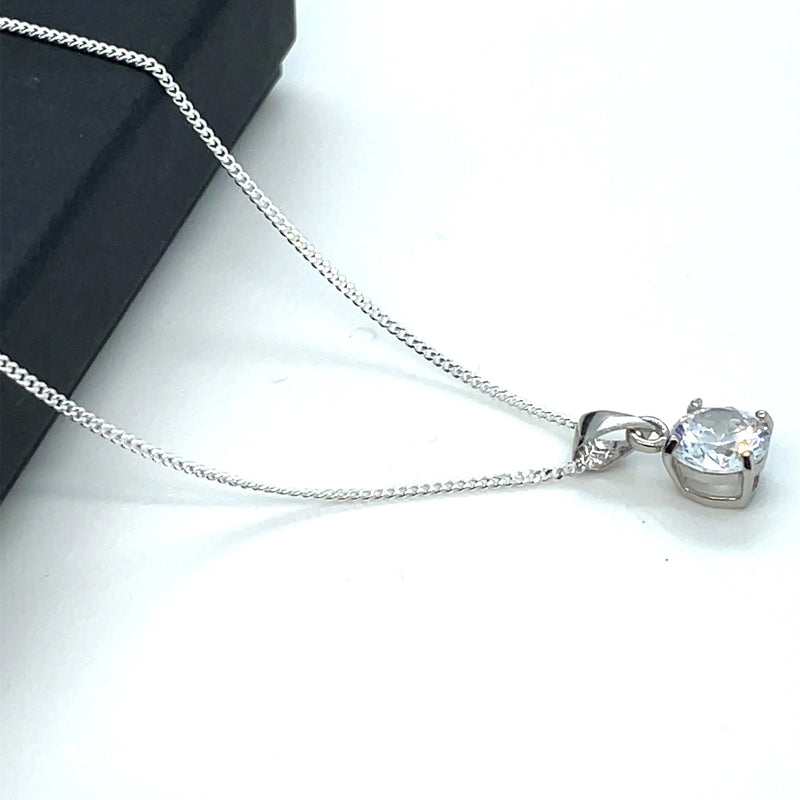 925 Sterling Silver CZ Pendant on Chain - 7mm | Shop Online Sarraf Jewellers UK