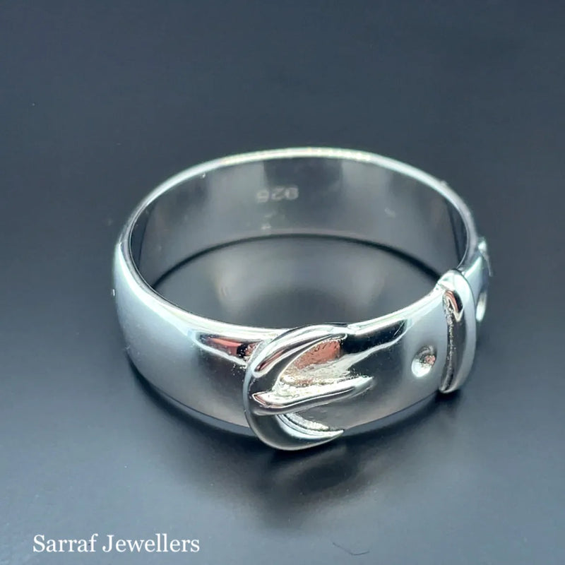 925 Sterling Silver Men's Plain Buckle Ring - 8mm | Shop Online Sarraf Jewellers UK