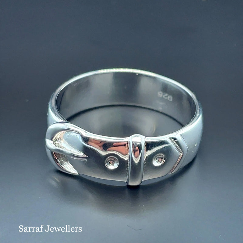 925 Sterling Silver Men's Plain Buckle Ring - 8mm | Shop Online Sarraf Jewellers UK