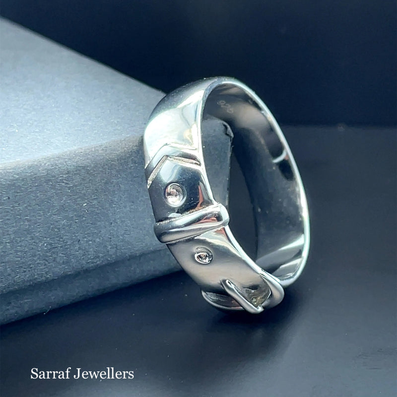 925 Sterling Silver Men's Plain Buckle Ring - 8mm | Shop Online Sarraf Jewellers UK