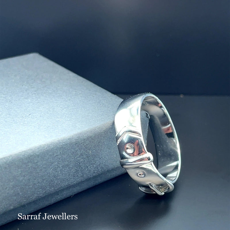 925 Sterling Silver Men's Plain Buckle Ring - 8mm | Shop Online Sarraf Jewellers UK