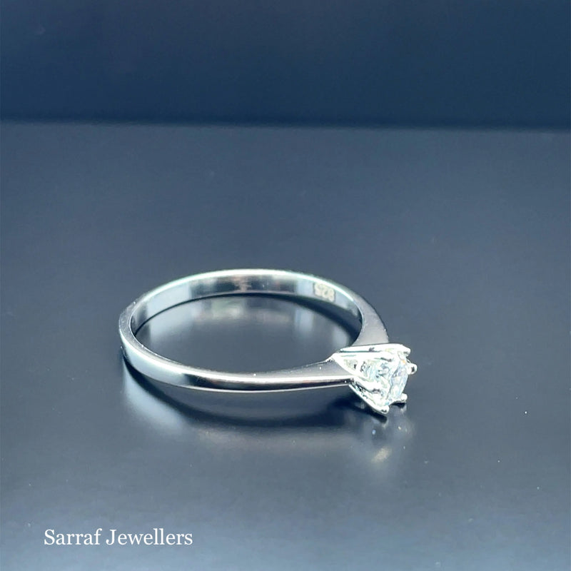 925 Sterling Silver Simulated Diamond CZ Solitaire Ring - 2mm | Shop Online Sarraf Jewellers UK